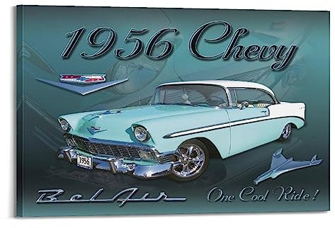 YBHF Klassisches Sportwagen-Poster für Chevy 1956 Bel Air, Wandkunstdruck, Retro, ästhetische Raumdekoration, 50 x 75 cm, Rahmenstil