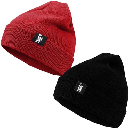 NLAND Wintermütze Herren und Damen Warme Unisex Beanie Mütze Strickmütze Weich Wollmütze für Frauen Männer (Schwarz&Weinrot)