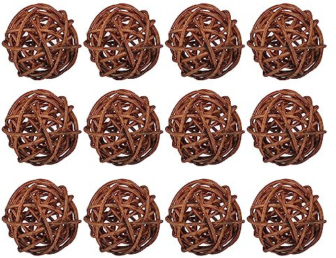 sourcing map 20 Stück Rattan Deko Dekokugel Rattankugeln, 3 mm Korbweide Rattan Kugeln Wicker Ball Wellensittich Spielzeug Vogelspielzeug für Vasenfüller Hochzeit, Braun