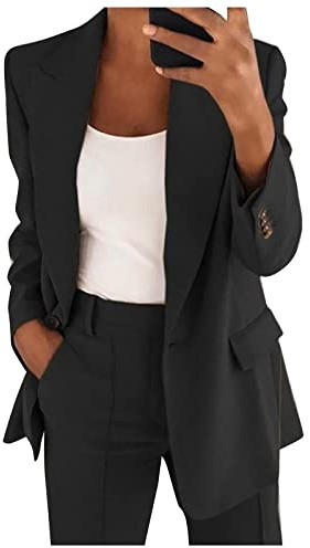Conjunto de blazer para mujer, trajes de 2 piezas para mujer, chaqueta de manga larga con botones, pantalones largos, color sólido, trajes de dos piezas, ropa de abrigo con solapa, blazer y