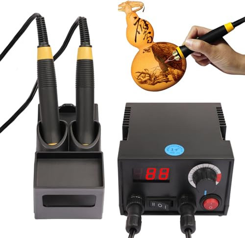 Pyrographie Maschine, Dual Pen Holzfeuer-Kit, 220 V Digitaler Holzbrenner, 0-700℃ Temperatur Einstellbare, mit 20* Pyrographie-Federn Holzfeuer Kit, für Holz, Leder