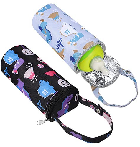 ibasenice 2 Stück Babyflaschentaschen Isoliert Mit Cartoon Muster Tragbar Und Universell Thermobeutel Für Muttermilchflaschen Befestigung Für Kinderwagen Geeignet Für Reisen Und Outdoor