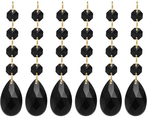 PATIKIL Tränenförmige Kristall-Kronleuchter-Anhänger Perlen, 6er Pack 120mm Länge 38mm Kronleuchter-Prismen-Teile Ornamente Hängende Perlen für DIY Kunsthandwerk Dekoration, Schwarz