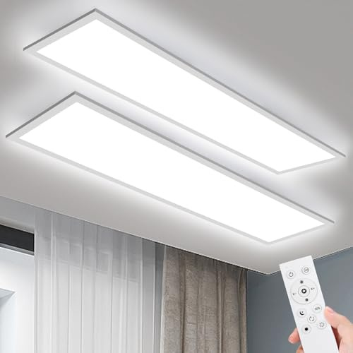 IEGLED 2 Stück LED-Panel Deckenleuchte, 120 x 30 cm, flach, dimmbar mit Fernbedienung, 40 W, 3000 K-6500 K, LED-Licht für Büro, Labor, Wohnzimmer