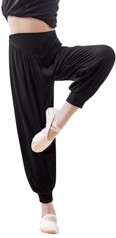 DanceDaily Girls Modal Harem Pants Black Breathable Ballet Dance Pants for Gymnastics, Cycling, Running
