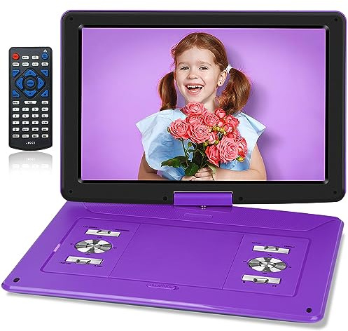 Lecteur DVD portable de 17,6 avec grand écran HD de 15,6, batterie rechargeable de 6 heures, prend en charge USB/carte SD/synchronisation TV, plusieurs formats de disque, lecteur DVD portable avec