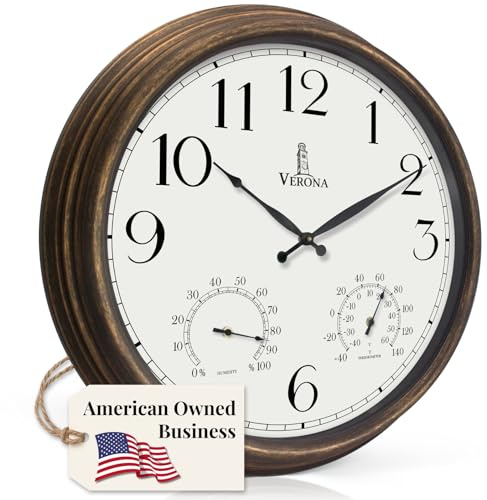 Outdoor Clocks for Patio Large Waterproof with Thermometer - 24 inch Indoor Outdoor Wall Clock with Temperature and Humidity Combo - Weatherproof, Accurate & Easy to Read for Pool, Garden & Home Decor