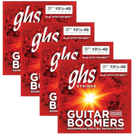 GHS Strings, GB10 1/2 Boomers Gitarrensaiten aus vernickeltem Stahl, legendäre Stärke, konsistente Intonation, lang anhaltende Helligkeit, Ton & Sustain, 6-saitige Gitarre, 10,5–48 LT+ Stärke, 4 Stück