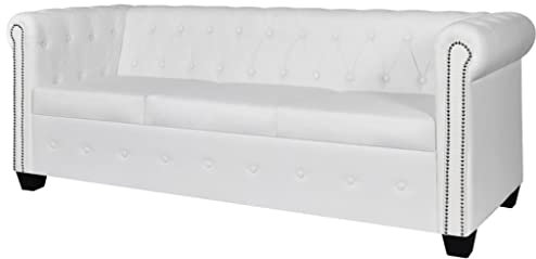 Willood Chesterfield-Sofa L-Form Ecksofa mit Schlaffunktion 3-Sitzer Kunstleder Weiß