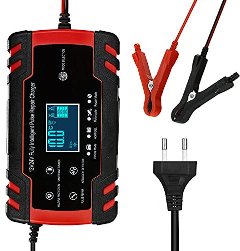 HUIOP Automatic Smart Battery Charger,Chargeur De Réparation D'Impulsion 12V 24V avec Écran LCD Chargeur De Batterie De Moto Et De Voiture Agm Gel Wet Chargeur De Batterie Au Plomb