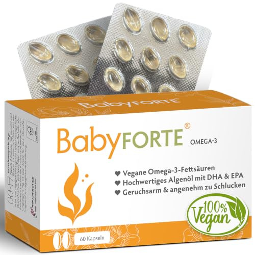 BabyFORTE Omega-3 Algenöl, optimales DHA & EPA Verhältnis, vegan, 60 Kapseln, Kinderwunsch Vitaminen kombinierbar