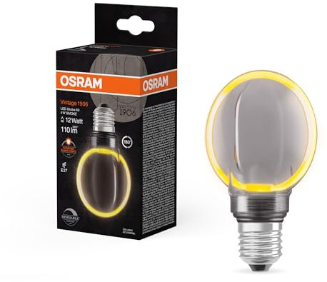 OSRAM Vintage 1906 Globe 80 Filament O Lampe, 4 W, 110 lm, 1800 K, 818 angenehmes Warmweiß, Smoke, IP 20, bleifreies Glas, 80 mm, E27 Fassung