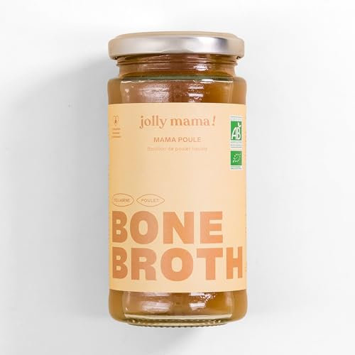 Jolly mama! Mama Poule | Bouillon d'Os de Poulet Bio | Riche en Collagène | Idéal en Postpartum | Sans Graisse Ajoutée | Fabriqué en France | 6 X 240 ml