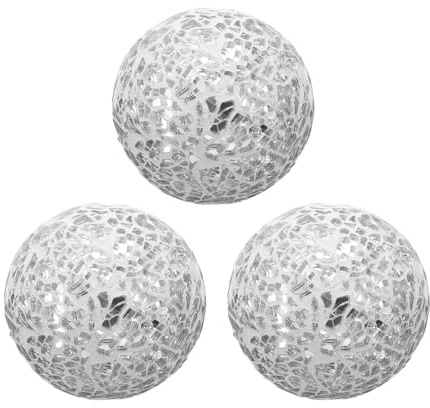 QUARKZMAN 3 Stück Dekorative Glaskugeln 2,36 Zoll Orbs Mittelstück Kugeln Mosaik Glaskugel Kugel für Dekor Schalen Vasen Esstisch Party, Silber Weiß