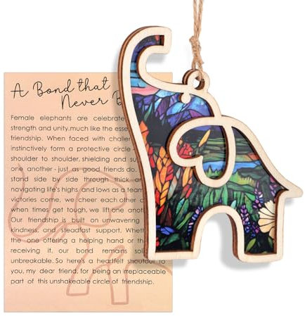 Gosknor Ornamento Elefante per Amiche Donne, 11x7cm, Rustic Vibrant, Rosso, Legno, Carta, Canapa Sisal, Occasioni Generali, Da Sospensione