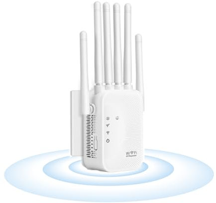 Répéteur WiFi Puissant - Amplificateur WiFi avec 6 Antennes 2 Ports Ethernet, Modes Répéteur/Routeur/AP, Signal Couverture Totale Intérieure,WiFi Extender Compatible Box Internet & Routeurs