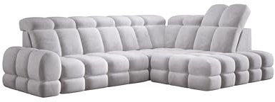DomoHome Ecksofa Tollo Silber Salvador-Stoff Rechte Seite 302x217x105 cm, L-Form Sofa mit Schlaffunktion, Bettkasten 120x85x17 cm, Elektrisch Verstellbar