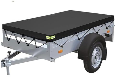 UUE Anhängerplane Flachplane 214x122x13cm Anhänger Plane mit Planenseil Anhängerplane Struktur Verstärkt Design Anhänger Abdeckplane mit Ösen Abdeckplane wasserdicht für Anhänger, Schwarz