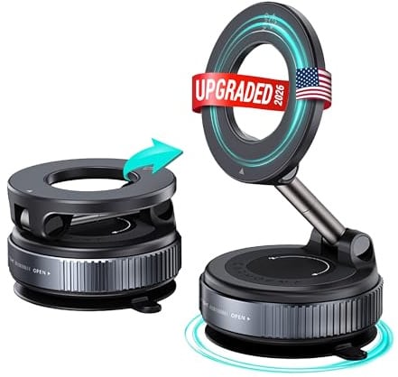 CARMOUNT Clutch-X™ Black – Upgraded Vacuum Phone Mount Suction Cup Car Phone Holder for iPhone, Window Phone Mount, 360° Vacuum Magnetic Phone Holder for Car, Magnetic Phone Holder with Suction Cup
