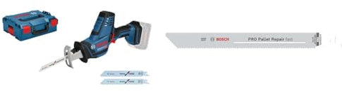 Bosch Professional 18V System Akku Säbelsäge GSA 18 V-LI C (inkl. 3x Säbelsägeblatt, ohne Akku/Ladegerät) + 5x PRO Pallet S1022HFR Repair fast Säbelsägeblatt (Stahl, Holz mit Nägeln, Länge 200 mm)