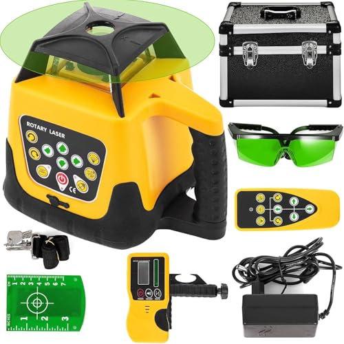 360 Degree Self-Leveling Rotary Laser Level Kit with Receiver, Detector Holder, and Carrying Case for Construction and Alignment Tasks