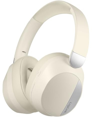 LogiLink BT0071C BT 6.0 Gaming Headset with Additional 3.5mm AUX, ANC (Active Noise Cancellation), 15 Hours Battery Life, Colour: Cream/Silver