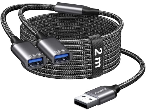 KiwiBird USB Splitter 2 Port Double USB Adapter Splitter Cable Extension 2M | for Data Transfer Power Charging Compatible with Laptop Mac PS4 PS5 Flash Drive Keyboard Mouse Printer