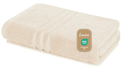Lavea® Badetuch 100x150 cm - Crème | 100% Baumwolle, Großes Duschtuch, saugstark, weich und hautfreundlich, Frottierserie Elena, waschbar und strapazierfähig