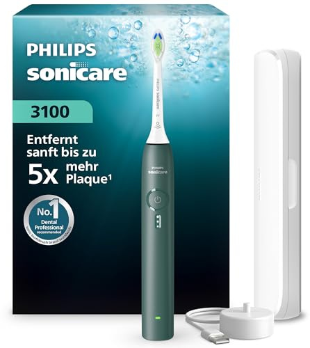 Philips Sonicare Serie 3100 - Spazzolino elettrico sonico con sensore di pressione, 3 intensità, EasyStart, SmarTimer, autonomia 14 giorni, custodia, verde bosco, HX4033/26, [Nuovo]