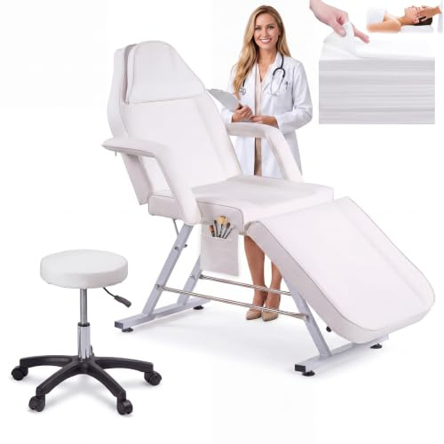 LSBIKE Verstellbares Schönheitsbett/Stuhl 3 Klappbetten Professionelle Tattoo Liegestühl SPA Bett Mit Abnehmbarer Kopfstütze Liege für Kosmetikstudio, Tattoo & Spa (Weiß)