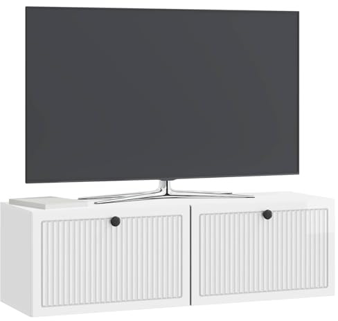 vidaXL Wandmontierter TV-Schrank Hochglanz Weiß 98 x 31 x 30 cm, Moderner Wohnraum, rechteckiger TV-Schrank, viel Stauraum, Wandmontage, kompakter Organizer fürs Zuhause