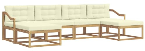vidaXL Outdoor-Sofagarnitur mit Kissen 6 pcs Weiß und Creme, Moderne Akazien-Gartenmöbel, wetterfester Sofa-Set, stylische Sitzgelegenheit für Terrasse und Pool