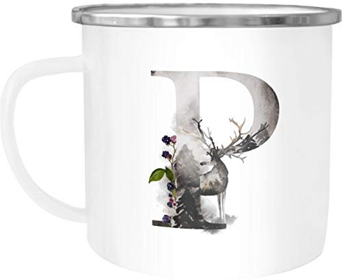 Emaille Tasse Becher Buchstaben-Tasse P Alphabet Monogram Zeichen Tasse mit Buchstabe Autiga® weiß-metall unisize