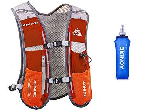 Win.Deeper 5L Sac à Dos Hydratation Marathoner Running Race Gilet d'hydratation (Orange avec 500ML Water Bouteilles)