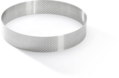 De Buyer - Cercle à tarte rond VALHORNA en inox perforé - 18,5 x 3,5 cm - Fabriqué en France, Technologie AIR SYSTEM, Micro-Perforations pour Cuisson Rapide et Homogène pour Résultats Croustillants