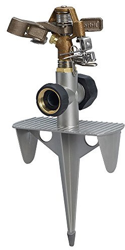 Orbit 3 Pack Brass Impulse Yard Sprinkler on Hose-End Spike Base - Large Area Watering Head - Water Your Entire Lawn