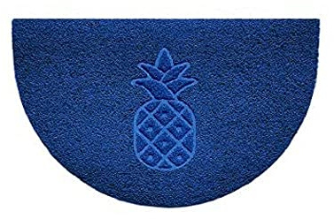 Nicoman Embossed Halfmoon Half Circle Door Mat Dirt-Trapper Jet-Washable Doormat 70x44cm (Blue, PINEAPPLE Shape) - Use Indoor or Sheltered Outdoor