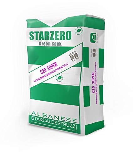 STAR.ZERO C20 SUPER - COLLA PER PIASTRELLE CEMENTIZIA NATURALE, universale, formato medio-grande, per interno ed esterno, resistente al gelo, di classe C2TE (5 Kg). Con sacco multiuso per macerie