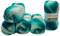 5 x 100 g YarnArt Ambiance Strickwolle mehrfarbig mit Farbverlauf, 500 Gramm Strickgarn mit 20% Wolle-Anteil (dunkelgrün türkis weiß 155)