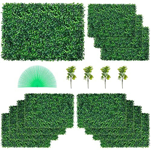 VEVOR Plantas Hiedra Artificial 61 x 40,6 cm, Plantas Artificiales Decorativas 12 Piezas Estera de Seto Artificial de Boj con Espesor de 4 cm Jardín Vertical 100% PE Plantas Artificiales Colgantes