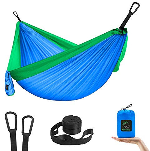 GRASSMAN Kids Hammock-Small Camping hammocks, Portable Camping Gear for Child Indoor/Outdoor use, with Tree Straps & Carabiners Blue & Green