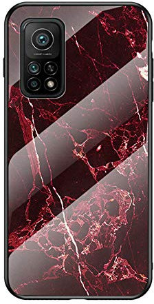 MingMing Hülle für Xiaomi Mi 10T 5G/Xiaomi Mi 10T Pro Hülle Marmor Gehärtetem Glas & Silikon Rand Hybrid Hardcase Stoßfest Kratzfest Handyhülle Dünn Case Handyhülle für Xiaomi Mi 10T Pro (Rot)