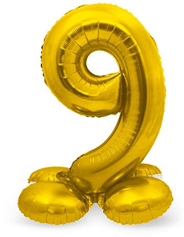 Folat 64709 - Folienballon Zahl 9 - Gold mit Basis ca. 81 cm