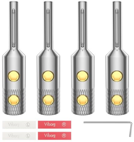 Viborg 4Pcs Pure Copper Rhodium Plated 5mm Banana Plugs Speaker Amplifier Cable Connector Screw Locking With Heatshrink+Wrench