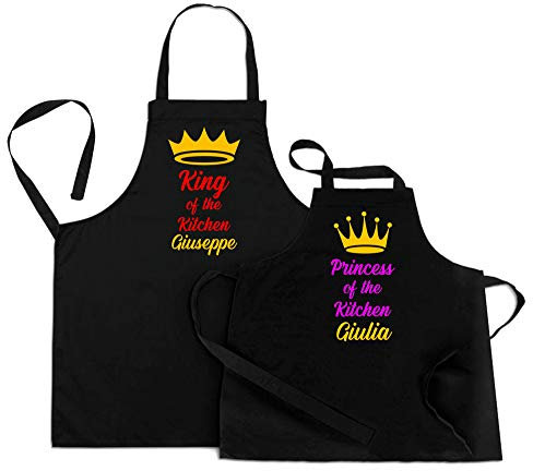Coppia Grembiuli Cucina Personalizzabili Divertenti papà Figlia Festa del papà King Princess of The Kitchen Idea Regalo Mamma