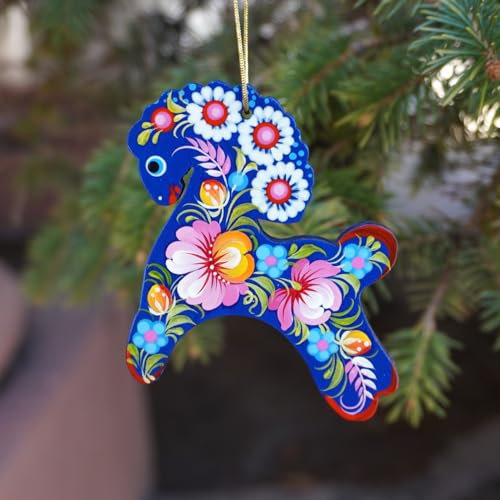 Weihnachtsbaumschmuck Pferd aus Holz-Baumanhänger nach Ukrainischer Tradition handbemalt - Kunsthandwerk 8.5 х 10 х 0.5 cm Rustikaler Weihnachtsschmuck