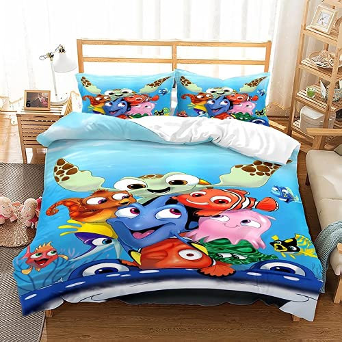 JXSMYT Bettwäsche-Sets für Kinder,Meerestiere, Fische,Koralle Bettbezug 135x200 cm+Kissenbezug50x75 cm Findet Ne-mo Kinder bettwäsche Mikrofaser (H8,155x220cm+2x50x75cm)