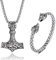 JeweBella Thors Hammer Halskette Wikinger Wolfskopf Armbänder Set für Herren Männer Mjolnir Edelstahl Halskette Armbänder Manschette Odin Anhänger Thors Halskette Wikinger Herren Schmuck