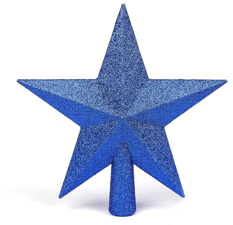 YYCRAFT Weihnachtsbaumspitze mit Glitzerstern, Weihnachtsdekoration, 20,3 cm, Königsblau