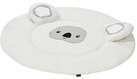 Alvi Krabbeldecke rund | Krabbeldecke 100 cm | Außenmaterial: 100% Bio-Baumwolle | Füllung: 100% Polyester Premium Baby Kuscheldecke | Spieldecke Extra Weich Gepolstert, Koala Gray 3d mit Ohren